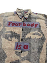 Load image into Gallery viewer, 1980s-1990s Barbara Kruger “Your Body is a Battleground” Button Up Shirt by Tête Homme (L/XL)
