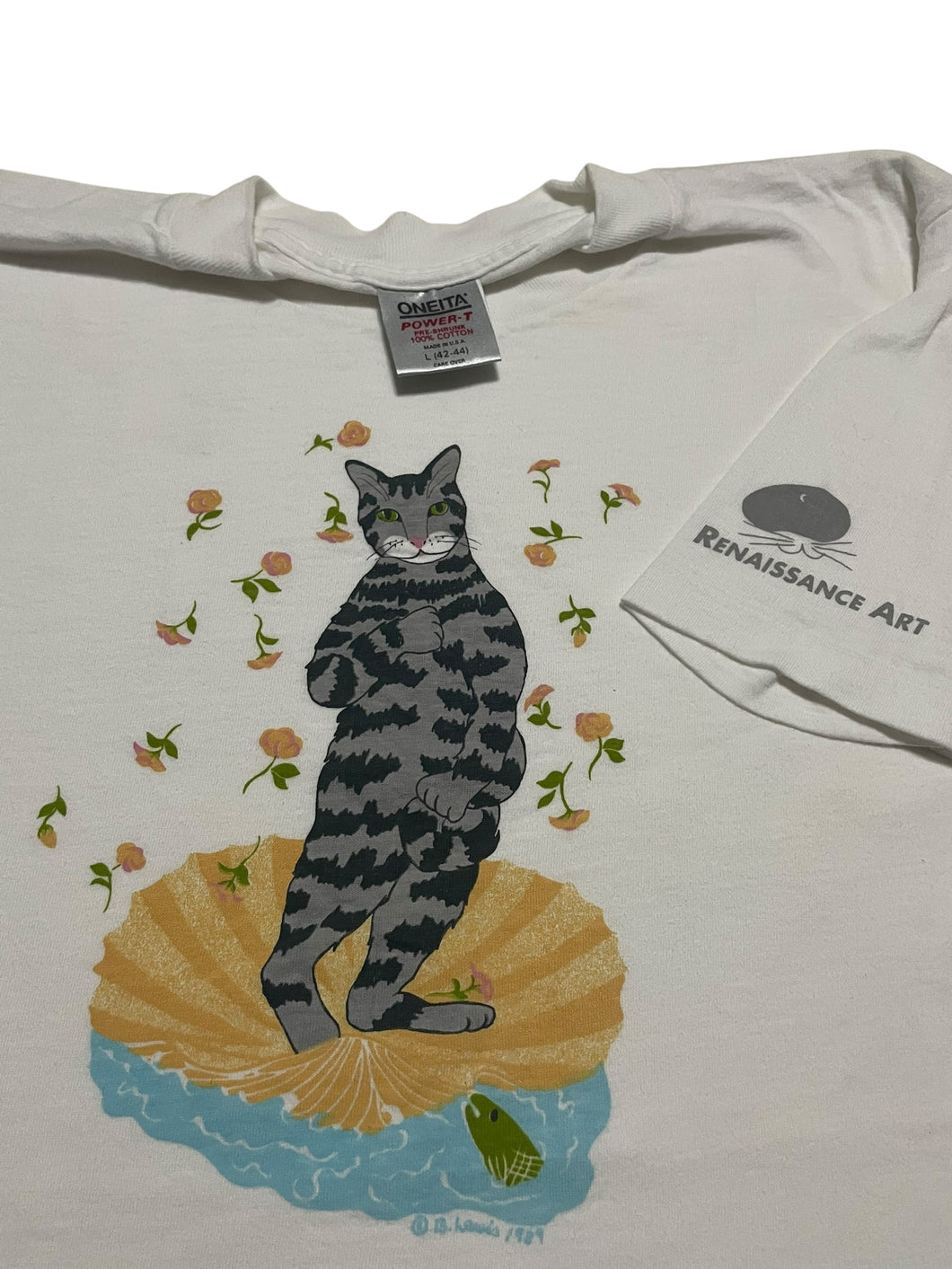 1989 Cat Parody of Sandro Botticelli’s “The Birth of Venus” Tee (L)