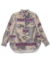 Load image into Gallery viewer, 1980s-1990s Barbara Kruger “Your Body is a Battleground” Button Up Shirt by Tête Homme (L/XL)
