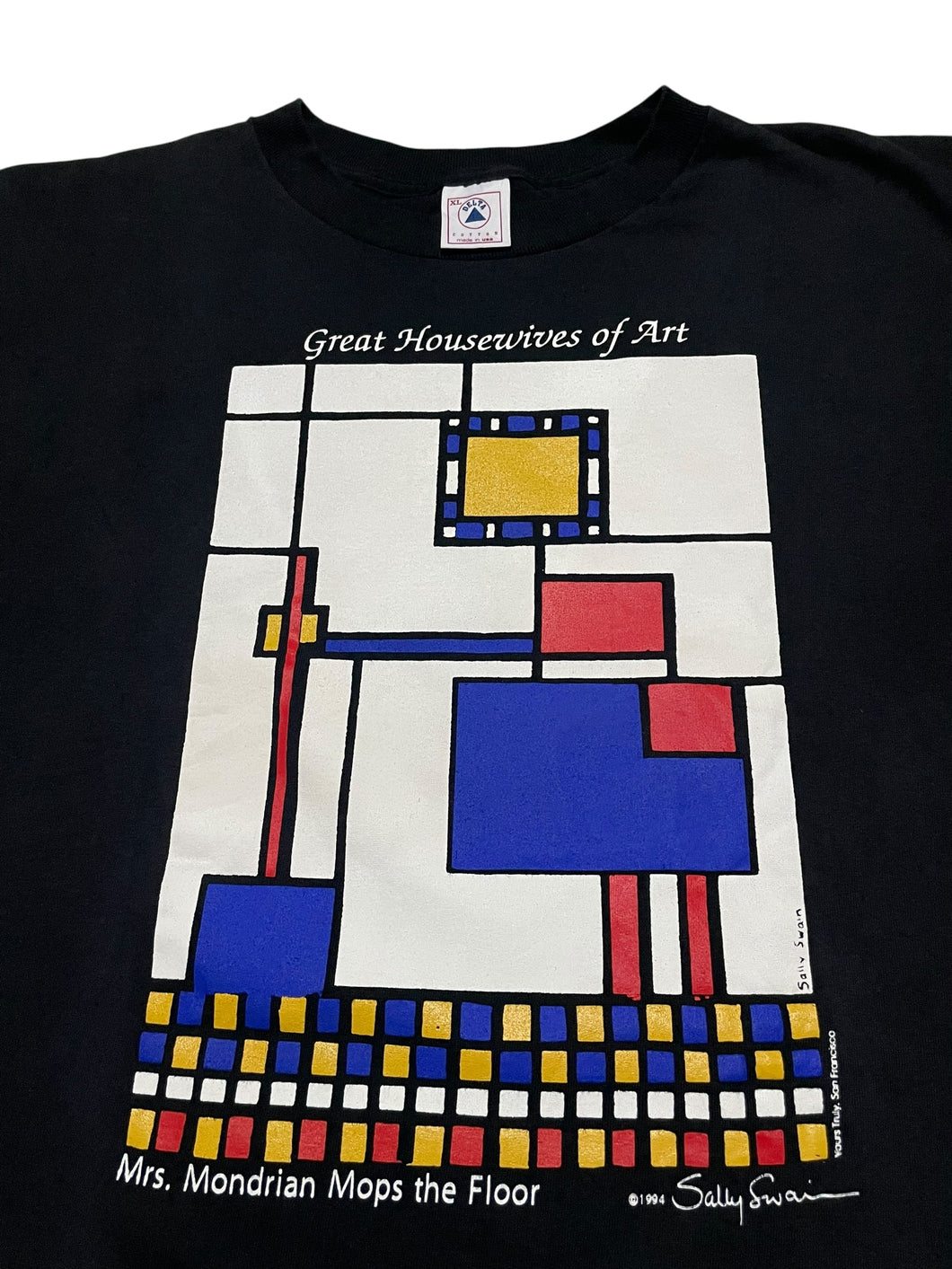 1994 Sally Swain Great Housewives of Art “Mrs. Mondrian Mops the Floor” Parody Tee (XL)